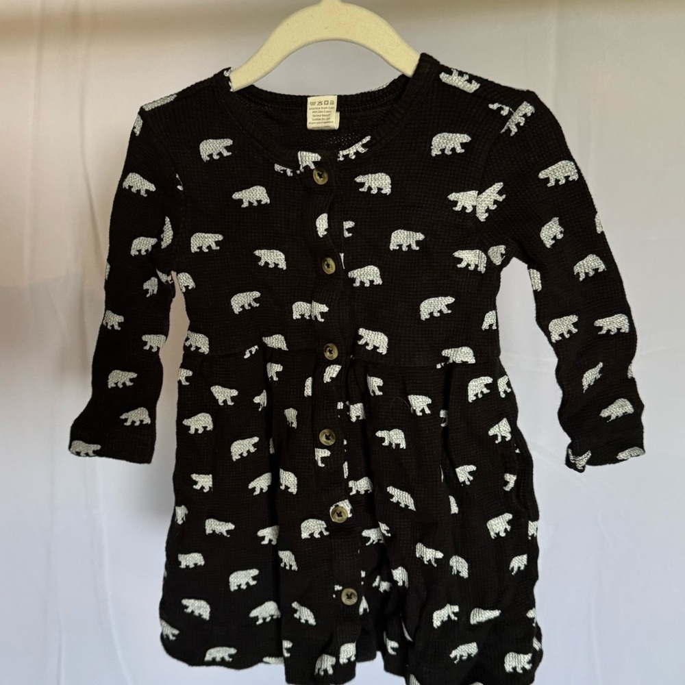 Black Baby/Toddler Button-Front Dress with White Bear Print
